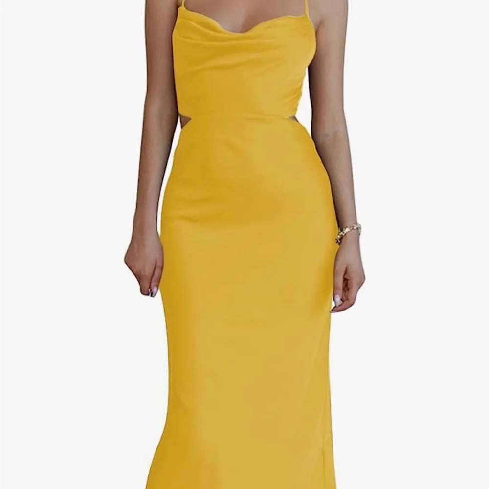 Mustard yellow silk midi dress